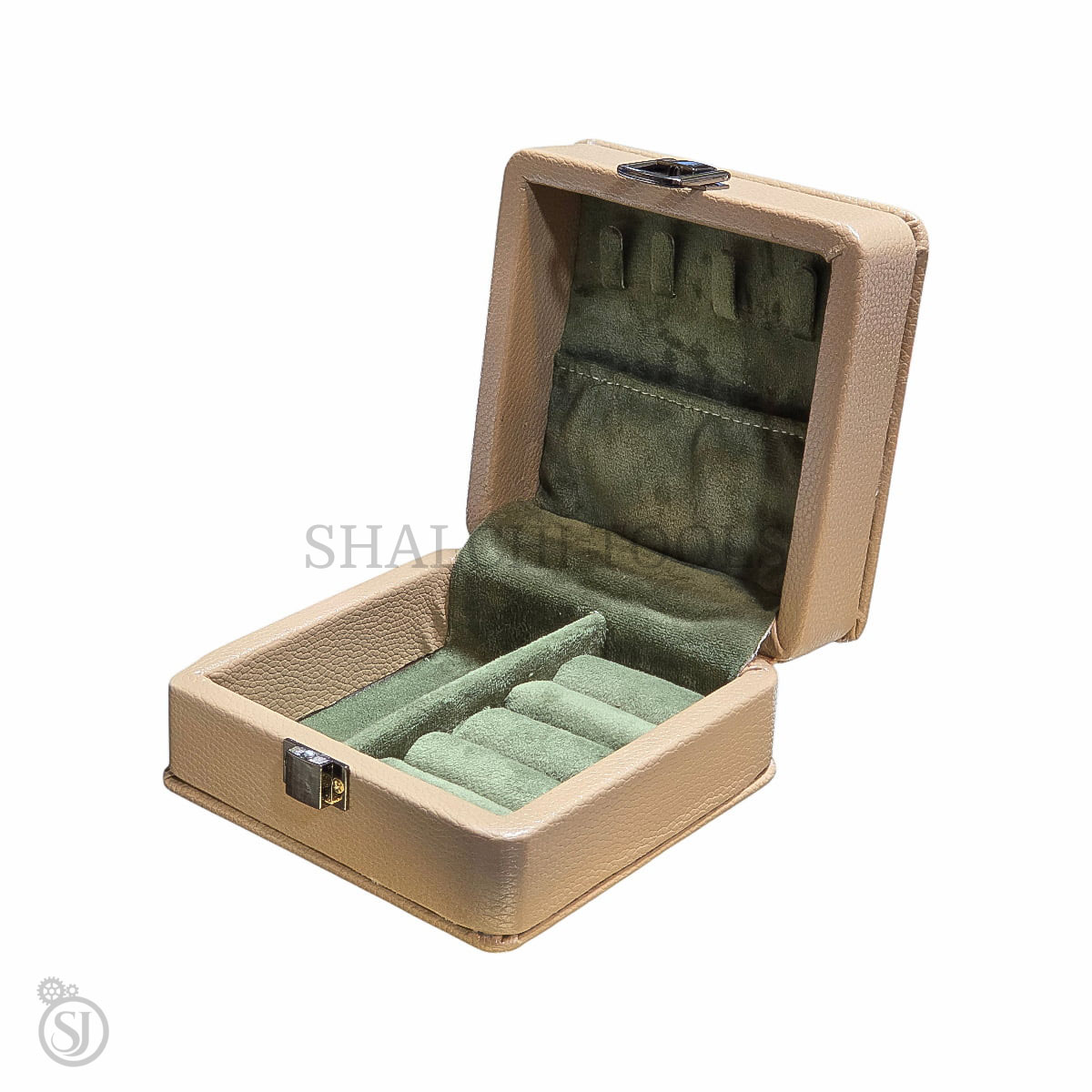 جعبه جواهرات و اکسسوری طرح چرم سایز 12×12 رنگ کرم